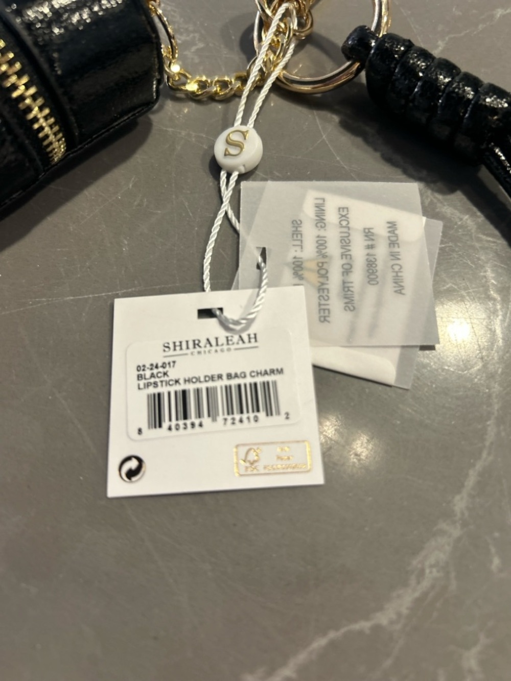 Shiraleah Black Patent Lipstick Case Keychain with Gold Hardware - Picture 10 of 11